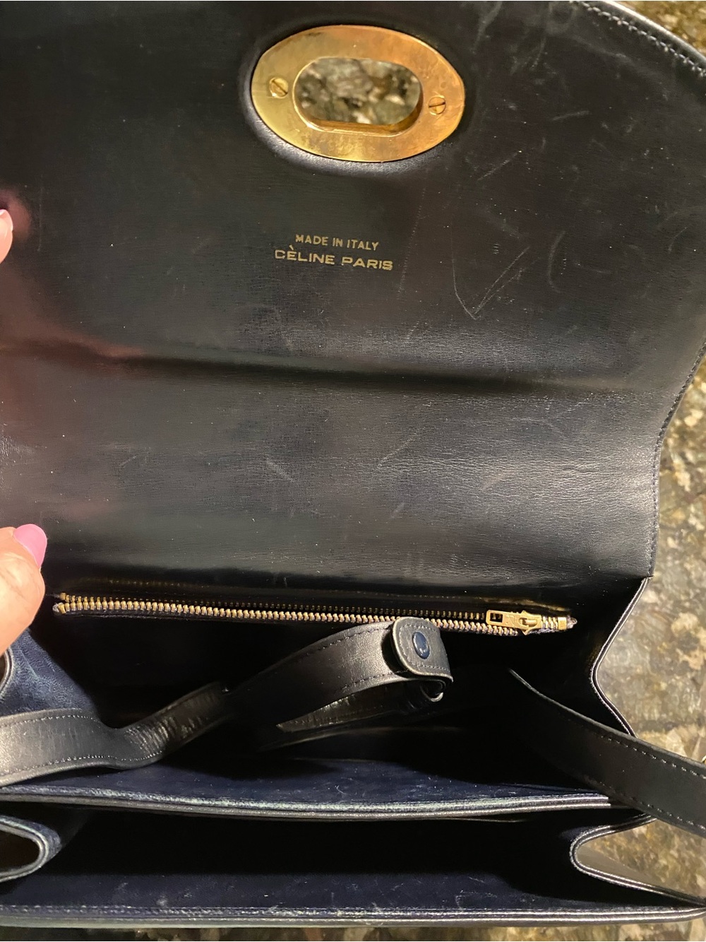 Celine Vintage Black/Dark Navy Triomphe Leather Shoulder Bag - Picture 16 of 17